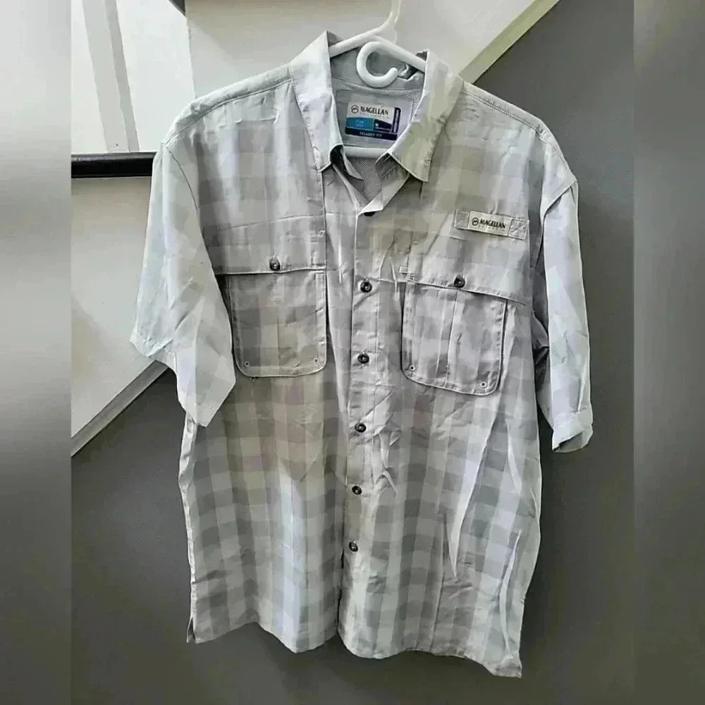 Magellan Outdoors Fish Gear Men's Button Down Collard Shirt Size L Relaxed Fit